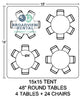 A mock up of a layout for a 15x15 tent that has seating for 24 at round tables in Broadview Heights, OH.