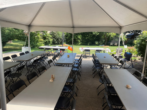 White 20x20 with seating for 48 set up in Brecksville.