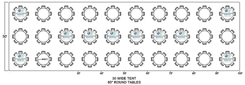 30 x 70, 30 x 80, 30 x 90 and 30 x 100 Foot Frame Tents (160-400+ Seats)