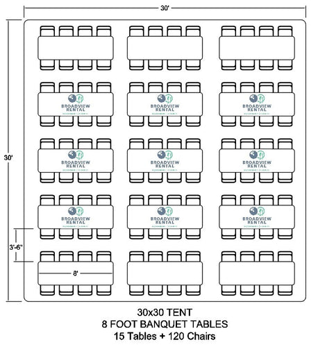 30 x 30 Foot Frame Tent (72-120 Seats)