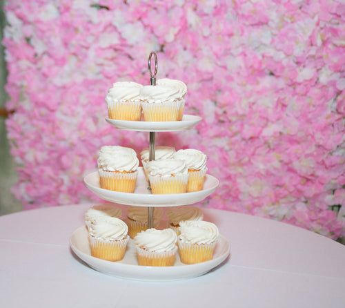 3 Tier White & Silver Dessert Tray