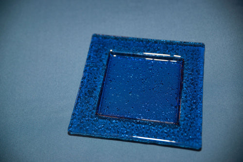 Cobalt Blue Square Crackled Salad Plate