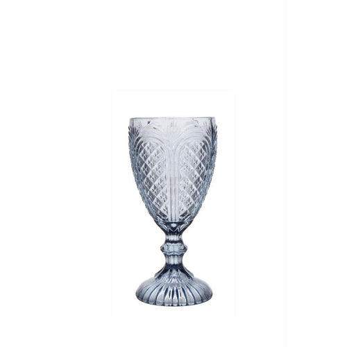 A dusty blue water goblet perfect for any place setting rental in Northeast, OH