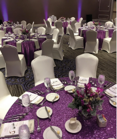 Purple Sequin linens for a purple and white wedding color scheme.