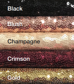 Black, Blush, Champagne, Crimson and Gold sequin linen options.