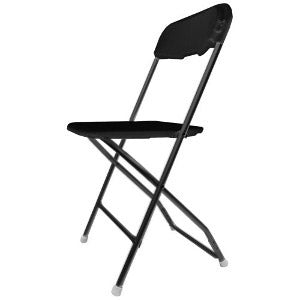 Black folding chair available for event rentals in Cleveland and Akron from Broadview Rental.
