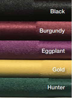 Black, Burgundy, Eggplant, Gold and Hunter colored striped linens.