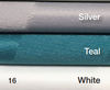 Silver, Teal and White color striped linen options.