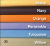 Maize, Navy, Orange, Periinkle, Turquoise and Willow matte satin linen options.