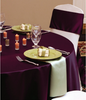 Purple matte satin linen with ivory napkins.