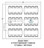 A 20x20 seating layout using rectangular tables for tent rentals in Akron.