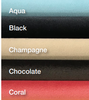 Aqua, Black, Champagne, Chocolate and Coral velvet linen options.