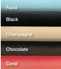 Aqua, Black, Champagne, Chocolate and Coral velvet linen options.
