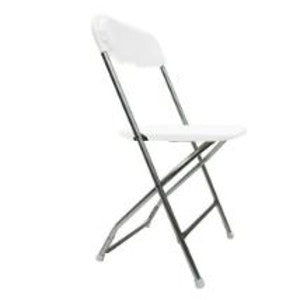 White folding chair available for event rentals in Cleveland and Akron from Broadview Rental.